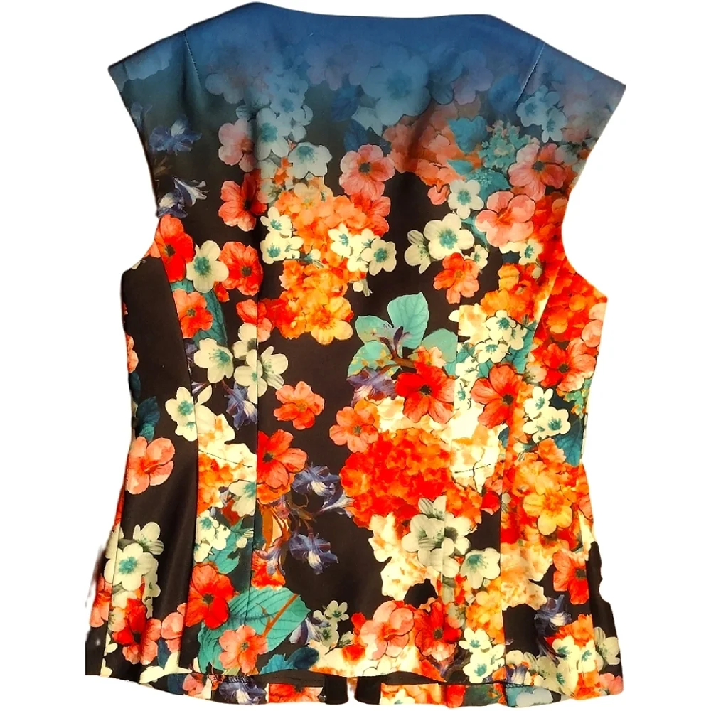 VTG NANETTE LEPORE Floral Print Peplum Zip-Up Vest, Size 4, Multicolored